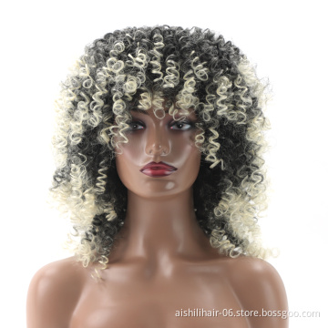 wholesale afro kinky curly wig ombre 613 color synthetic hair wigs for black women